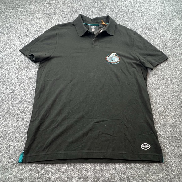 BOSS x NFL Miami Dolphins Polo Shirt Mens XL Black Teal Trim NWT Hugo Boss